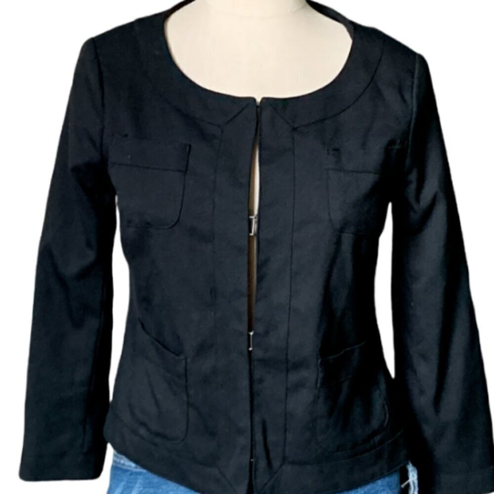 Banana Republic Cropped Blazer Lady-Jacket 4-Pockets Womens Sz 0‎ Black 37H